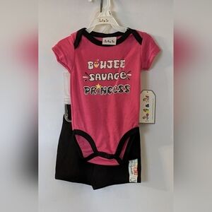 New Sweet And Soft Pink and Black Baby Bodysuit And Black Shorts, TF